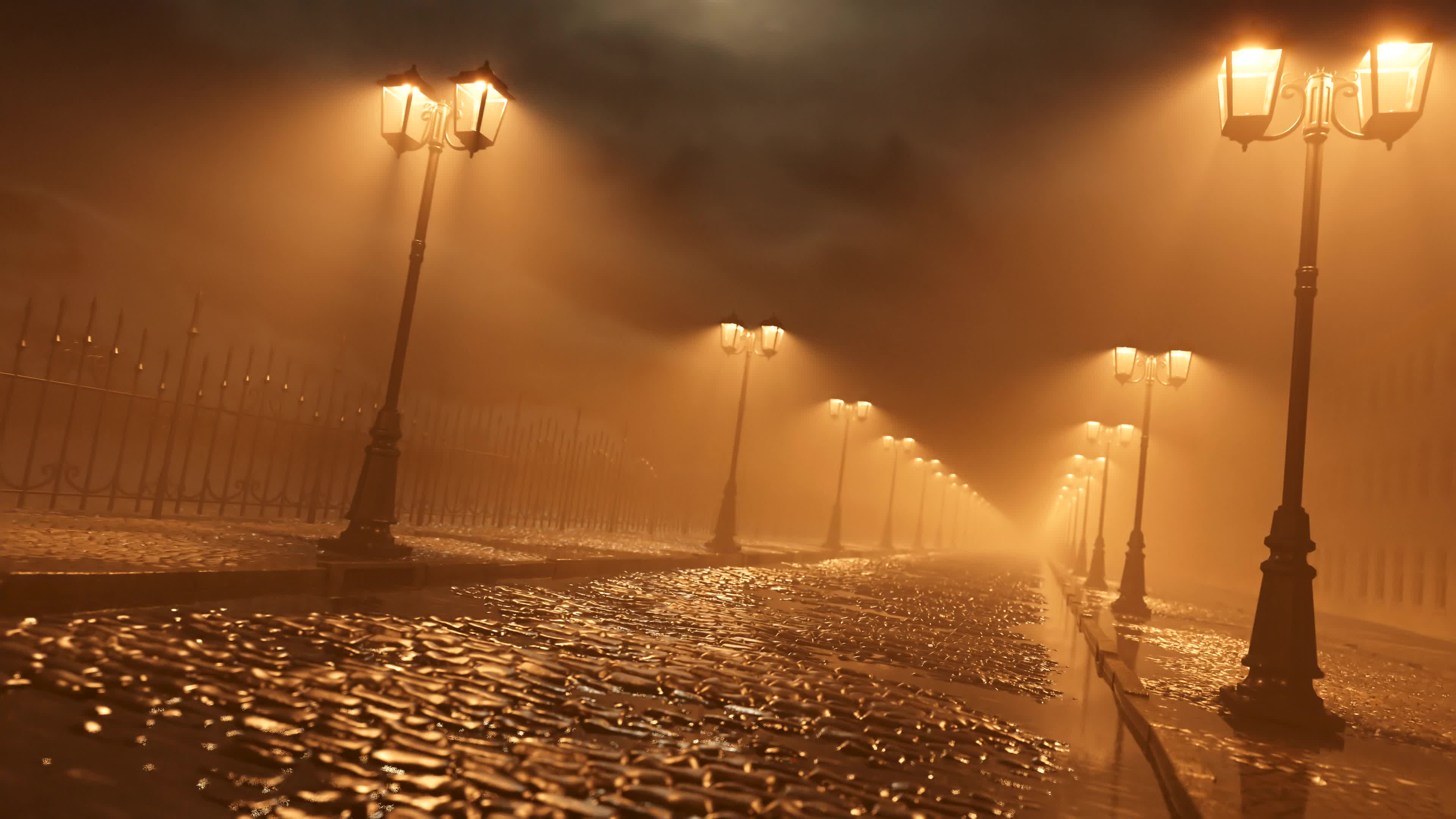 夜晚街道路灯