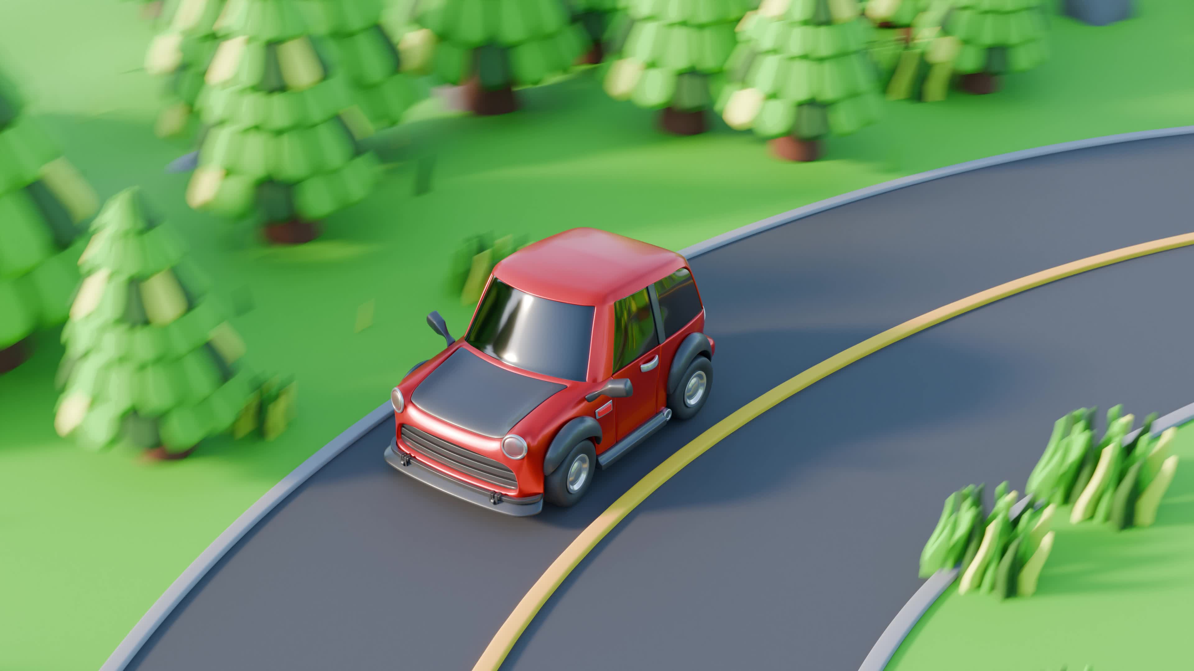 小汽车行驶在马路上3d素材