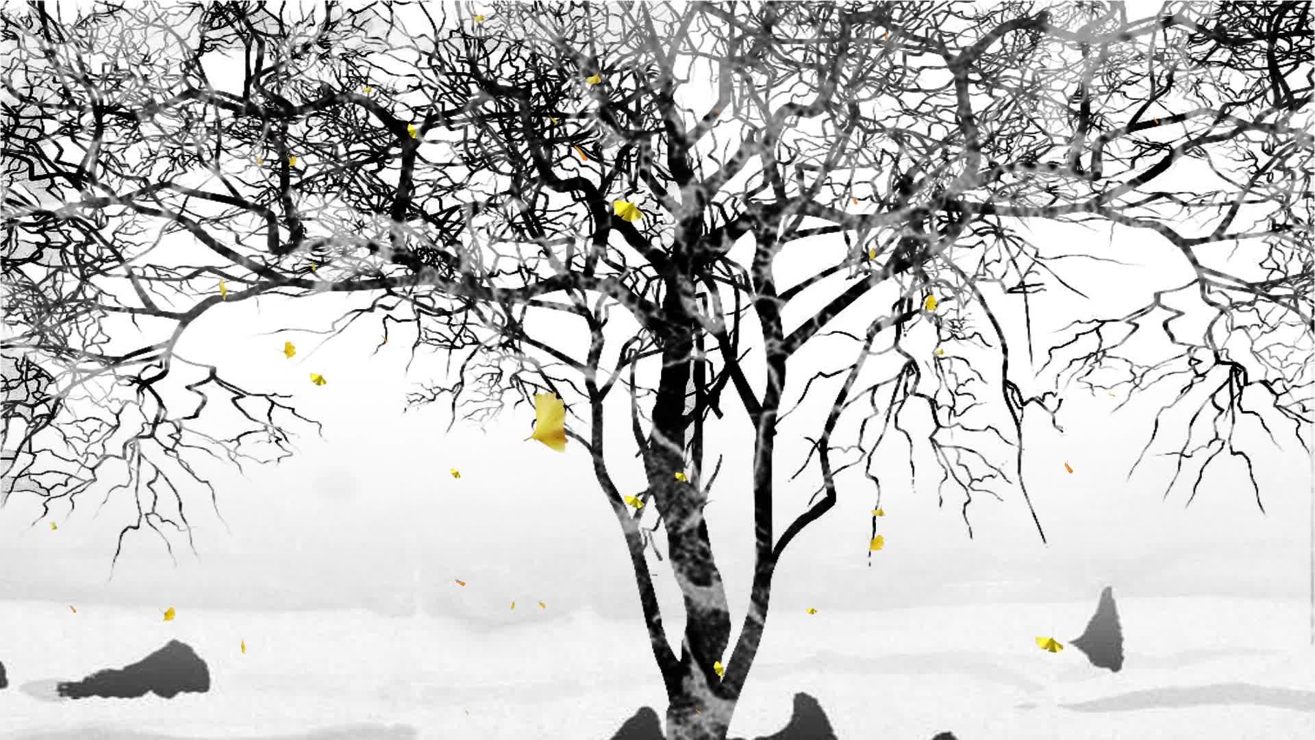 黑白水墨中国风大树视频背景素材