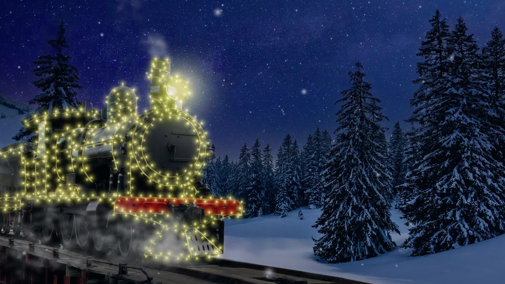 冬天雪地雪松小火车视频背景素材