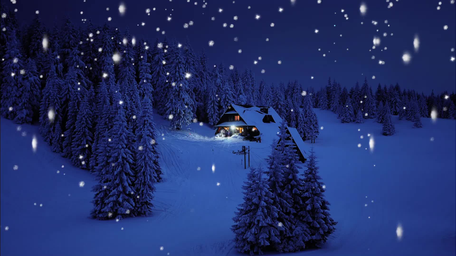 童话动漫冬季下雪场景视频素材
