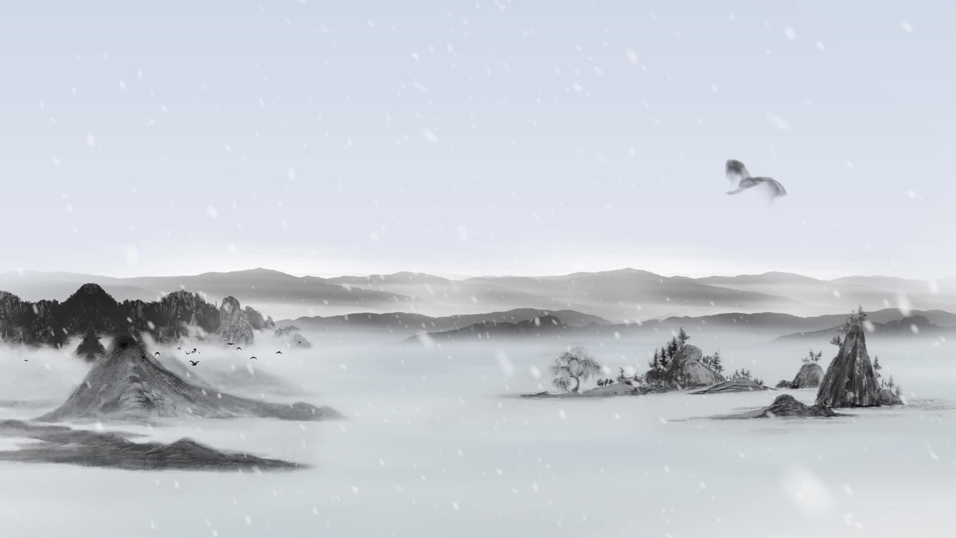 中国风水墨山水led视频背景素材 水墨山水云雾穿梭片头视频素材