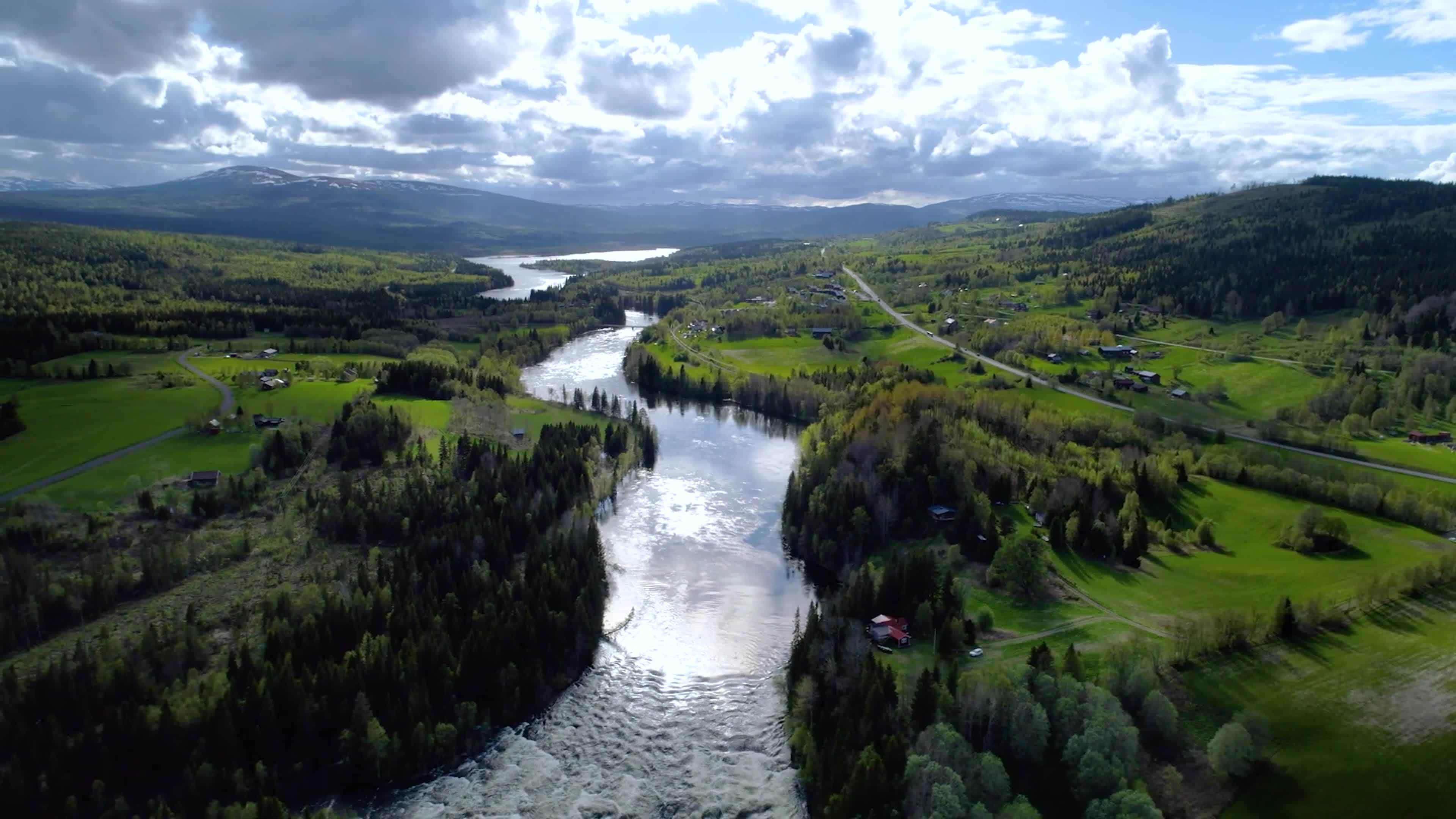 航拍大自然风景森林河流视频素材