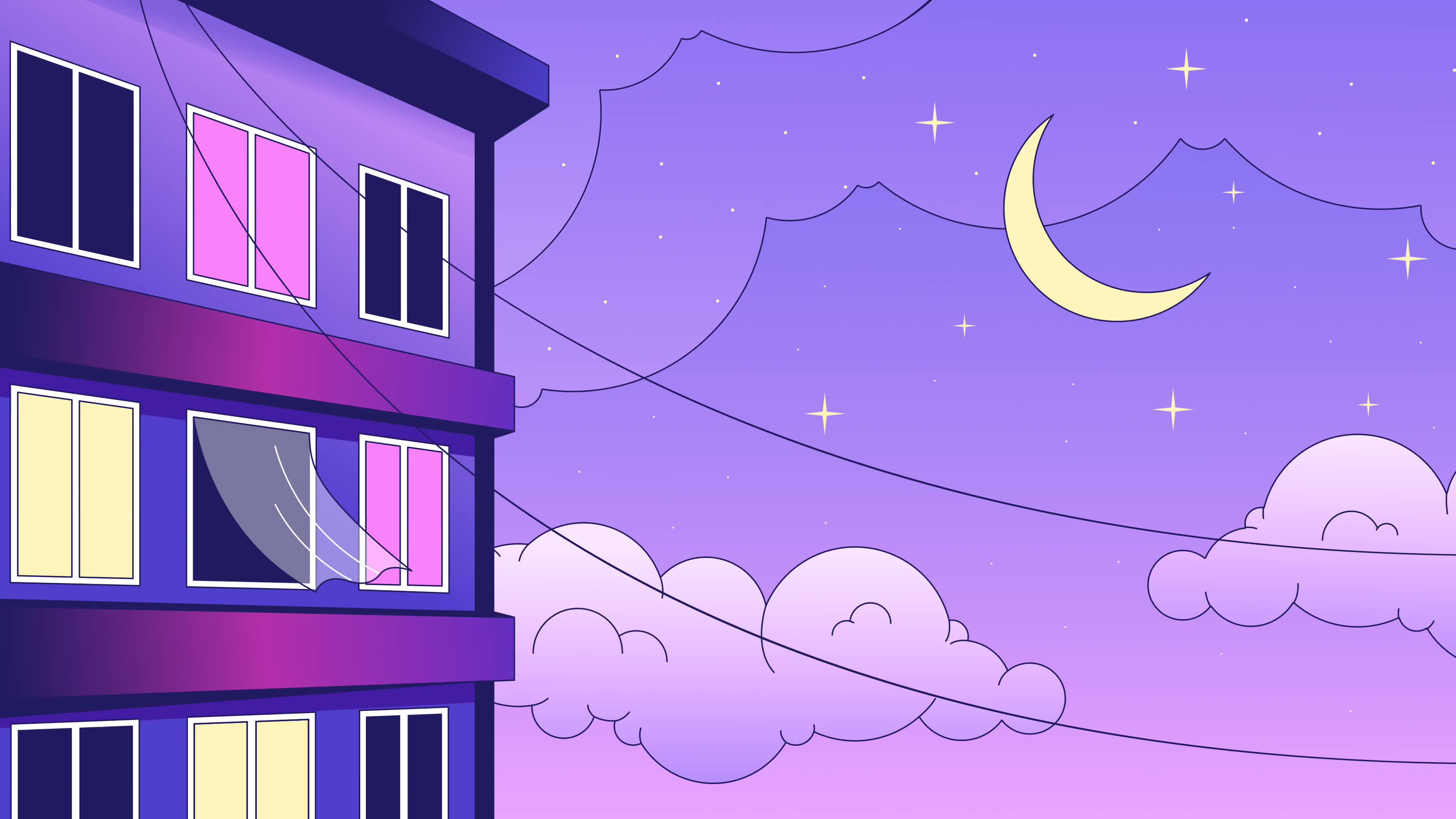 住宅夜景卡通动画背景素材