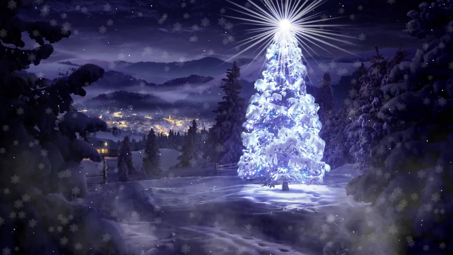 唯美浪漫圣诞节圣诞树飘雪下雪视频素材