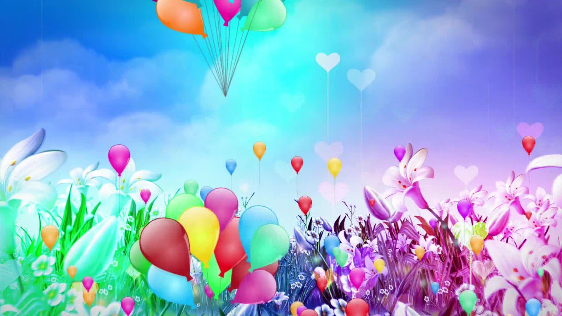 动漫卡通 儿歌演唱视频素材 六一儿童节led演出大屏 气球飞天 蓝天白云 彩带-livekong来悟空素材