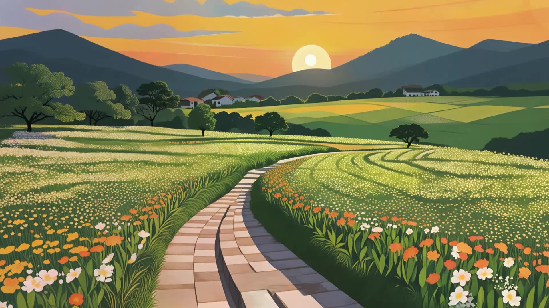 歌曲走在乡间的小路上led视频背景-有词