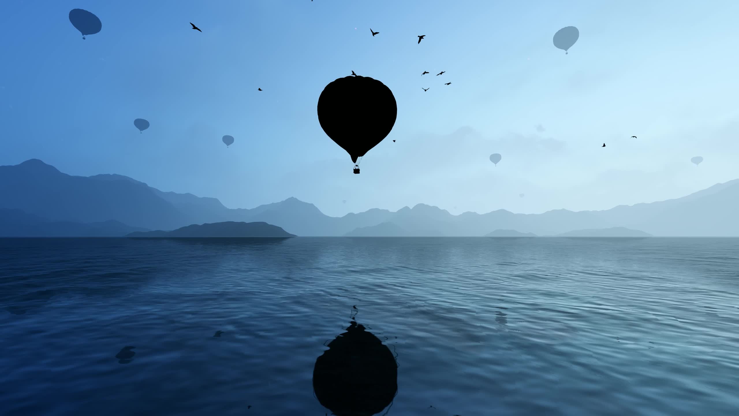 热气球掠过湖面
