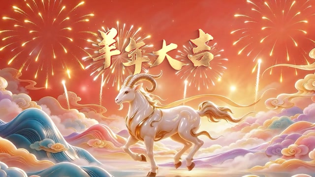 羊年大吉led视频背景-画面有词