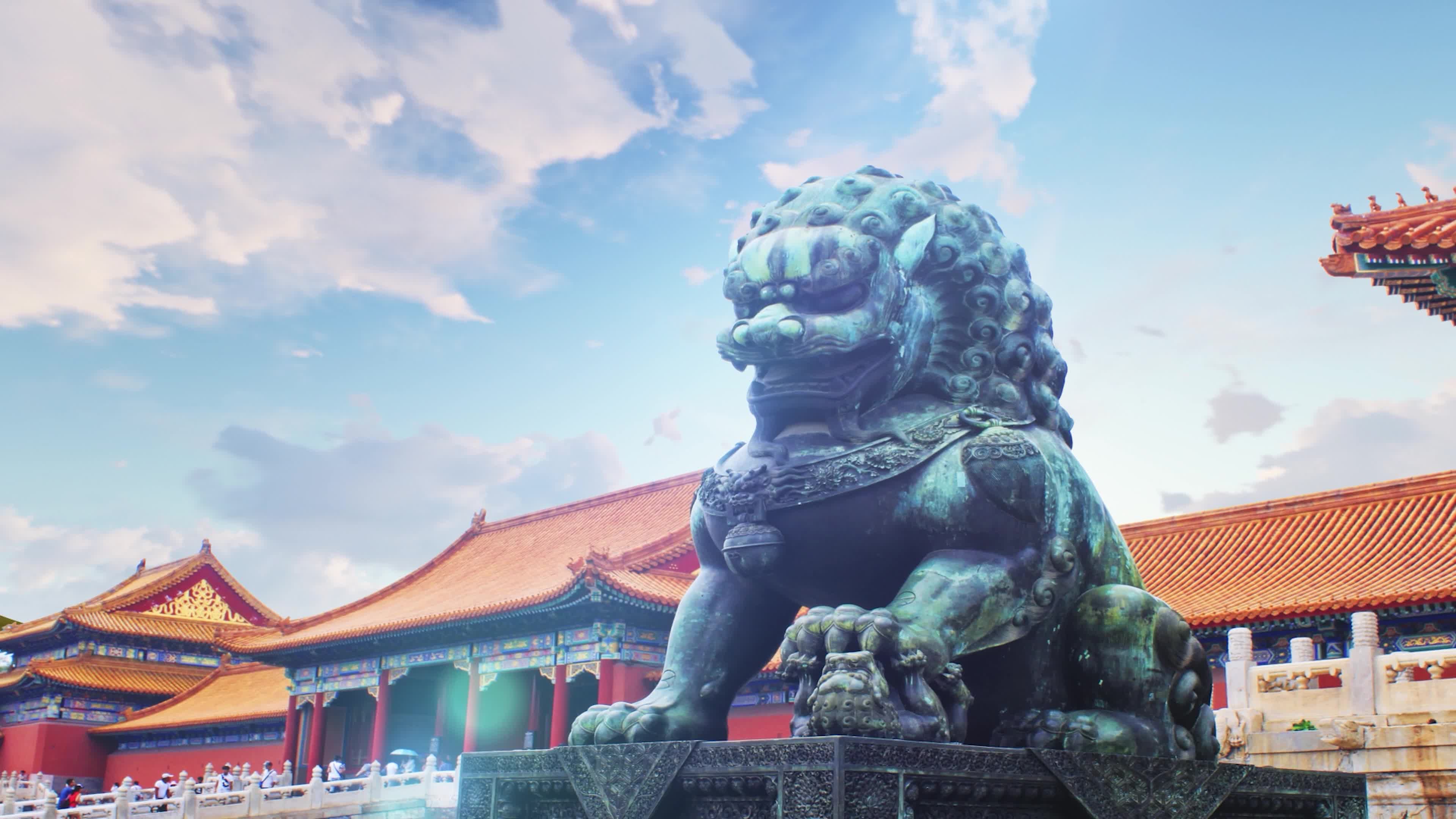 北京故宫博物院石狮子背景视频素材