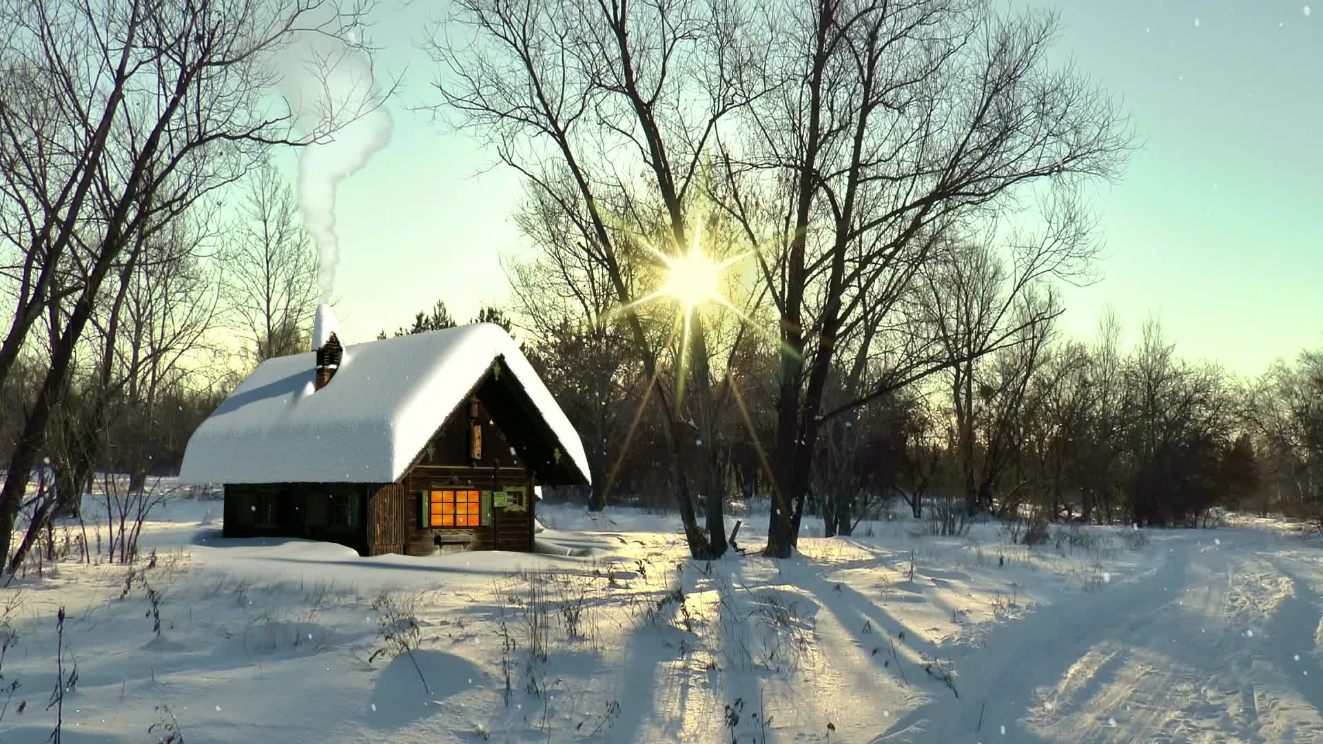 冬季森林木屋美景