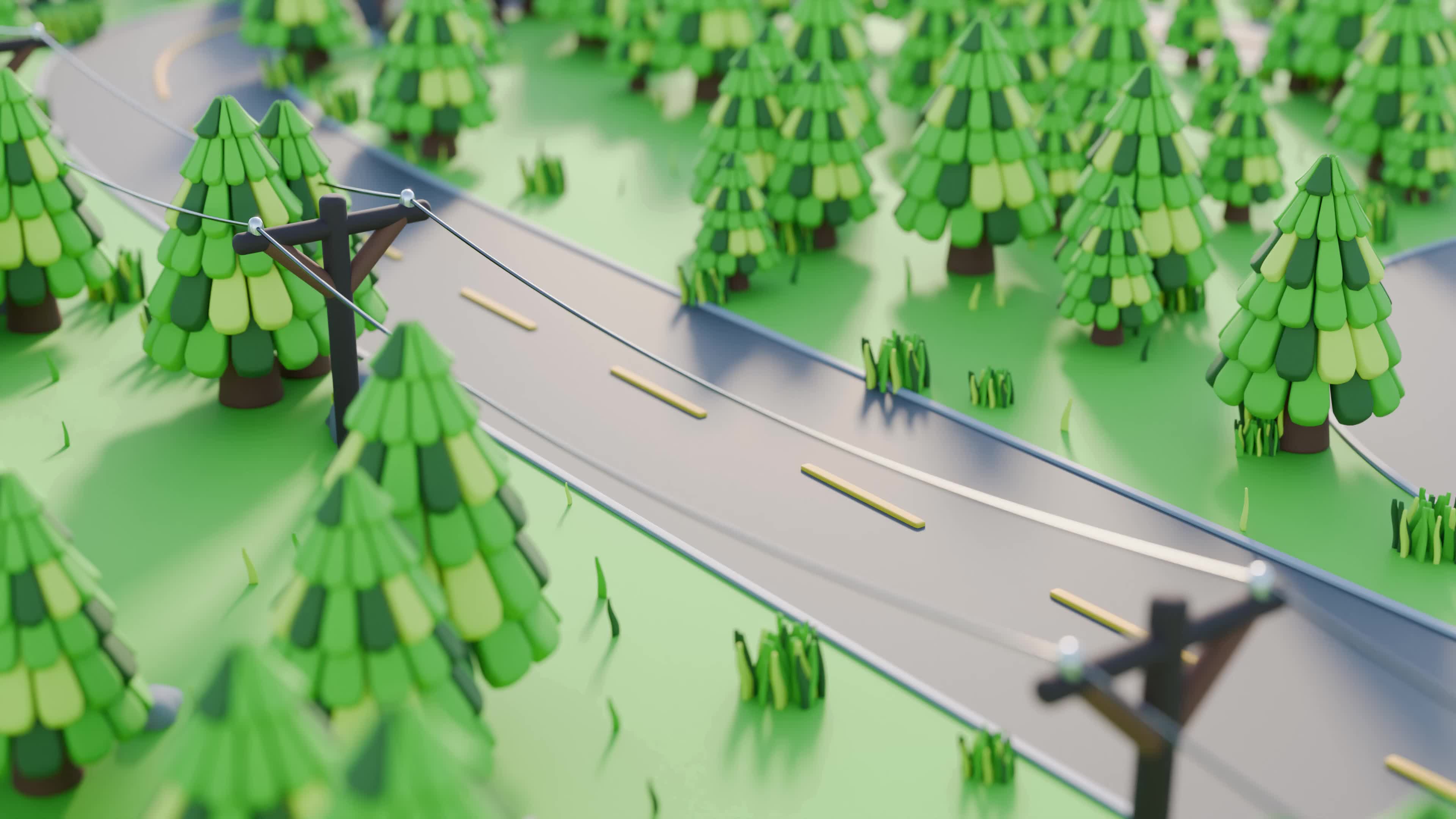 卡通小汽车行驶在路上3d动画素材