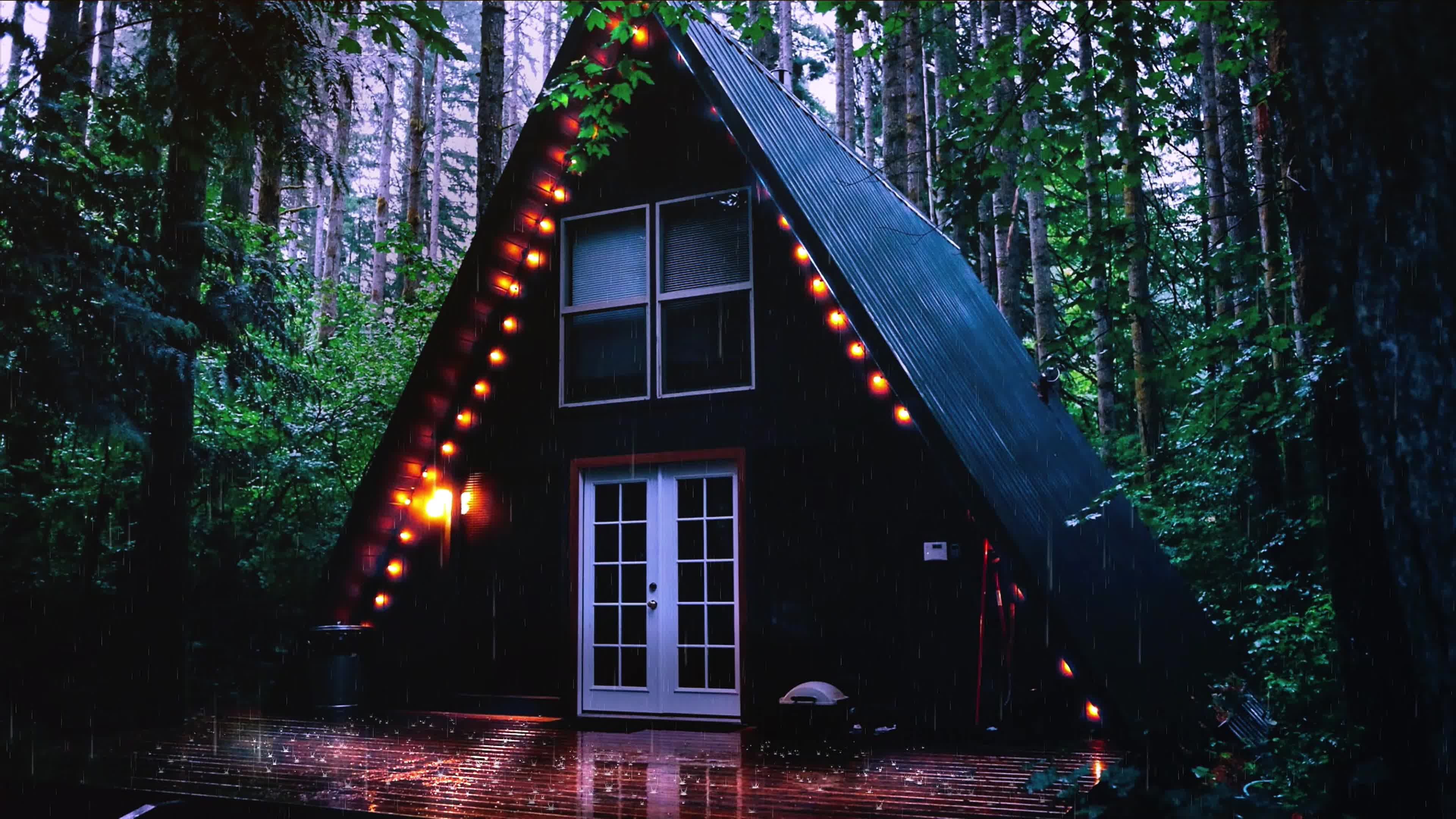下雨天森林小木屋